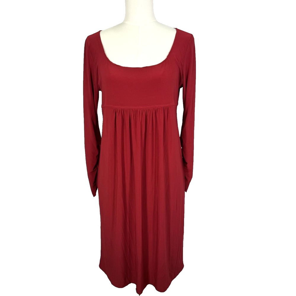 Norma Kamali Kamali Kulture Midi Dress Babydoll Red Jersey Quiet Luxe Womens L